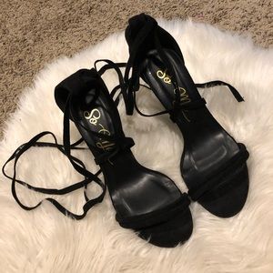 Black tie up high heels